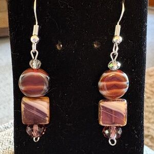 Hand Crafted Brown and Silver Artisan Earrings